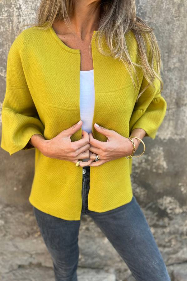 Fashionable Patchwork Round Neck Bell Sleeve Loose Jacket