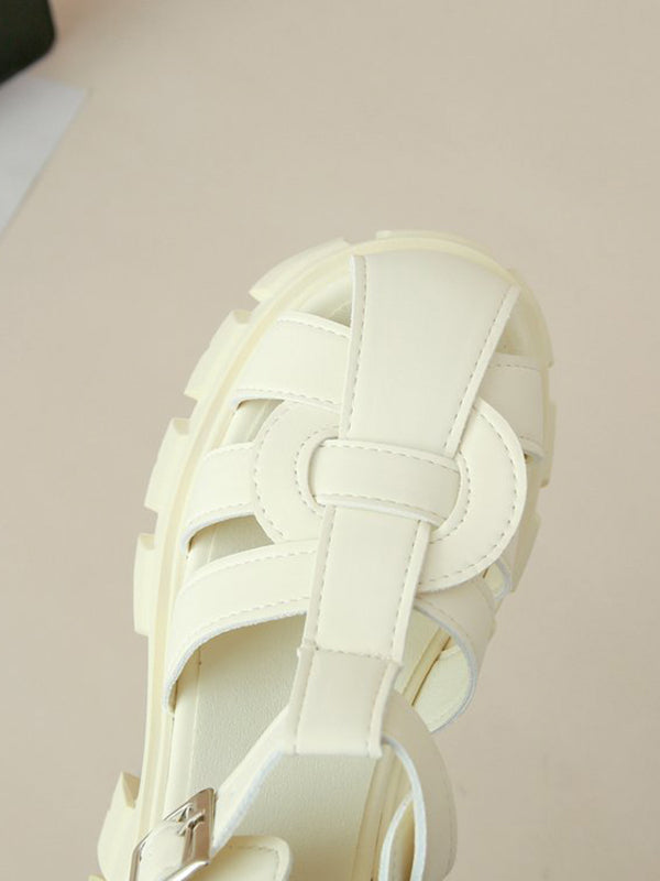 Belt Buckle Hollow Round-Toe Split-Joint Gladiators Platform Shoes Sandals