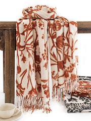 Contrast Color Printed Tasseled Shawl&Scarf