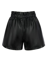 Original Loose Wide Leg Solid Color PU Shorts Bottoms