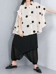 Batwing Sleeves High-Low Polka-Dot Lapel Blouses&Shirts Tops