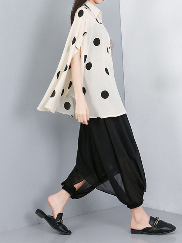 Batwing Sleeves High-Low Polka-Dot Lapel Blouses&Shirts Tops