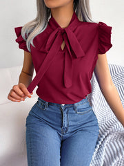 Cap Sleeve Solid Color Round-Neck Blouses&Shirts Tops