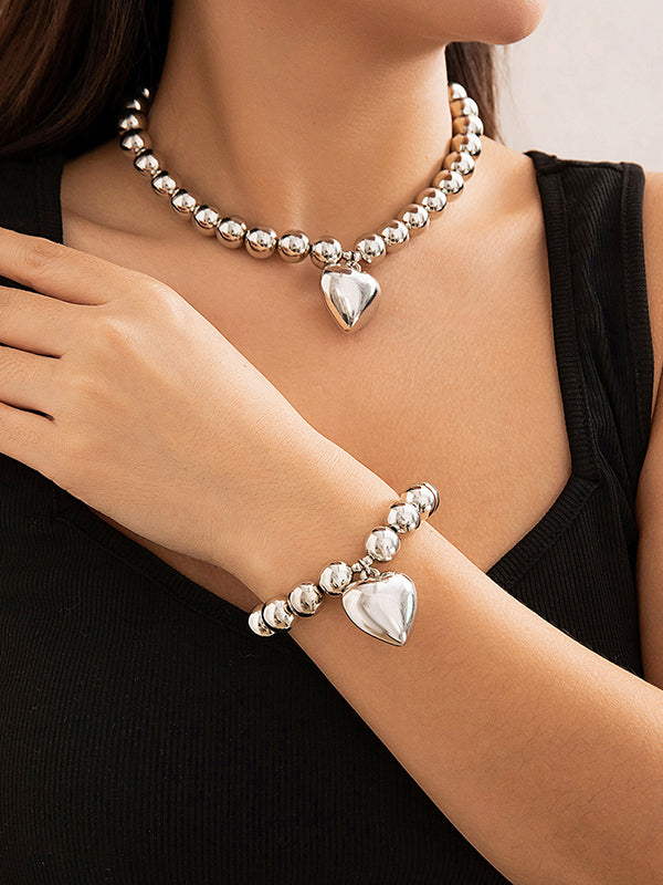 Beaded Heart Shape Shiny Bracelet Accessories + Dainty Necklaces Accessories