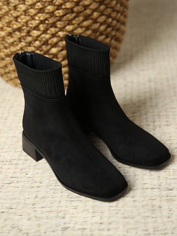 Split-Joint Square-Toe Zipper Boots