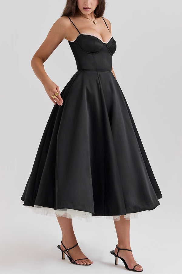 Suspender V-Neck Sleeveless Tutu Maxi Dress