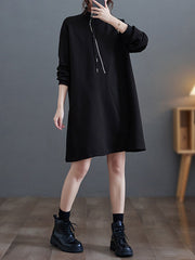 A-Line Long Sleeves Asymmetric Split-Joint Zipper Mock Neck Mini Dresses Sweatershirt