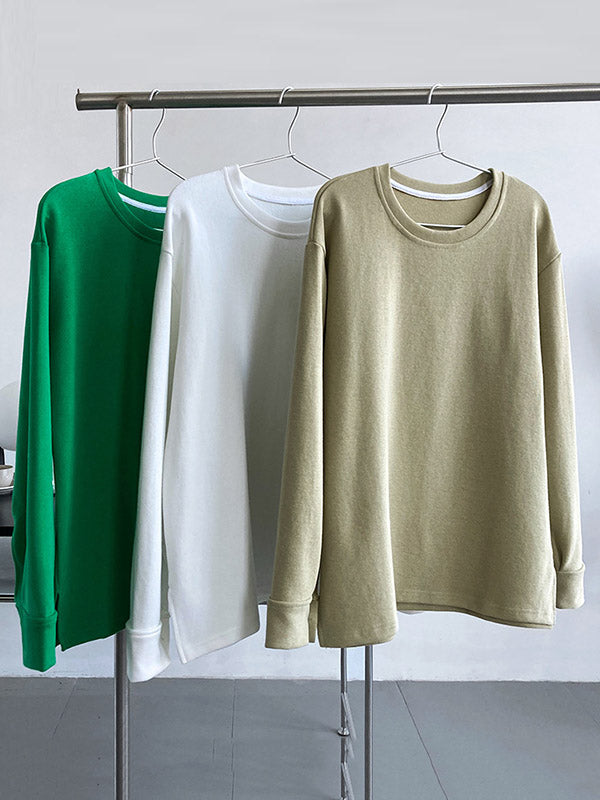 3 Colors Loose Casual Solid Color Split-Side T-Shirt Top