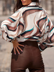 Long Sleeves Loose Printed Lapel Blouses&Shirts Tops