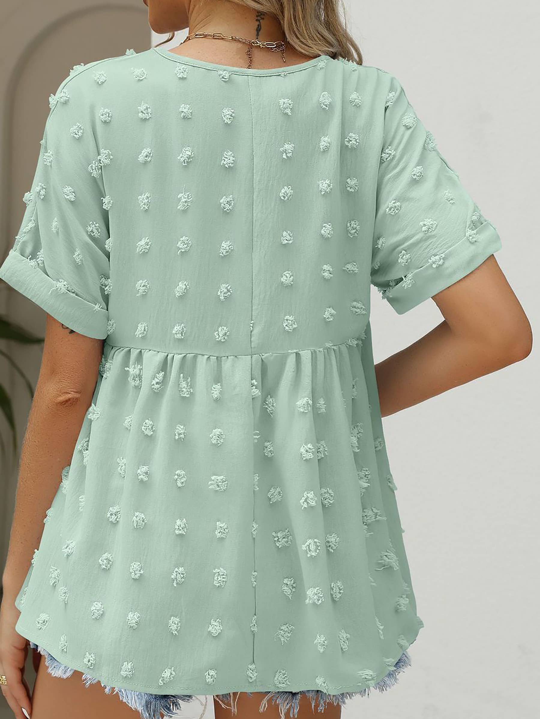 V-neck Loose Pleated Short Sleeve Chiffon Top