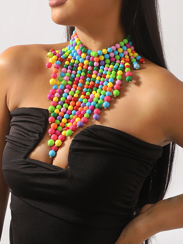 Contrast Color Geometric Tasseled Necklaces Accessories