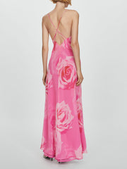 Delicate Rose Floral Print Slit Maxi Dress