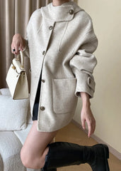 Elegant Wool Blend Hooded Cape Coat