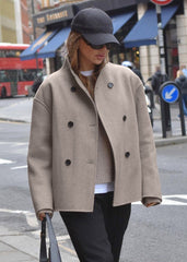 Luxe Double-Breasted Woolen Coat in Taupe