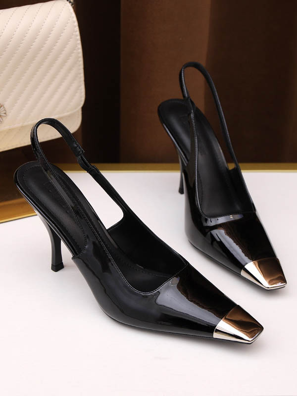 Contrast Color Split-Joint Square-Toe Pumps Sling Shoes