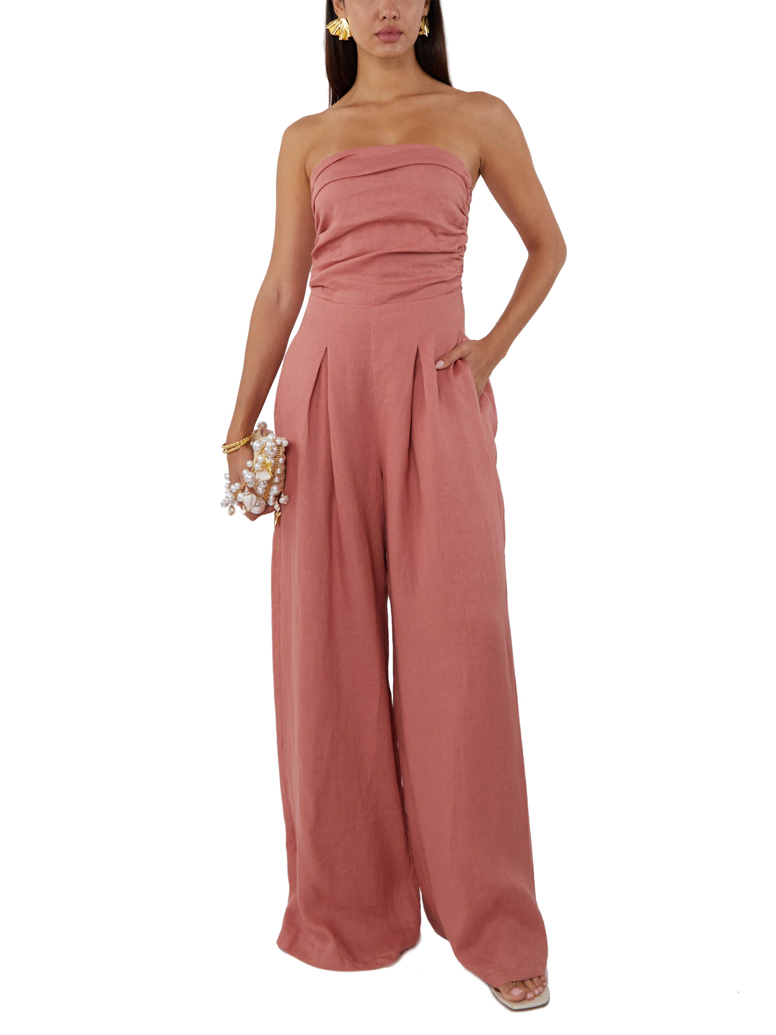 Modern fashion tube top pleated jumpsuit