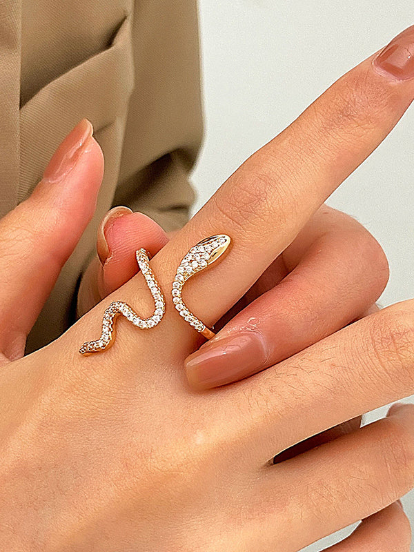 Rhinestone Snake Shape Solid Color Rings Accessories