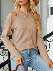 Round Neck Off Shoulder Loose Fitting Long Sleeved Tops