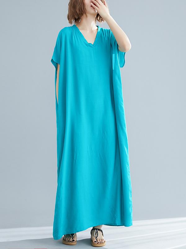 9 Colors Loose Solid Color V-Neck Maxi Dress