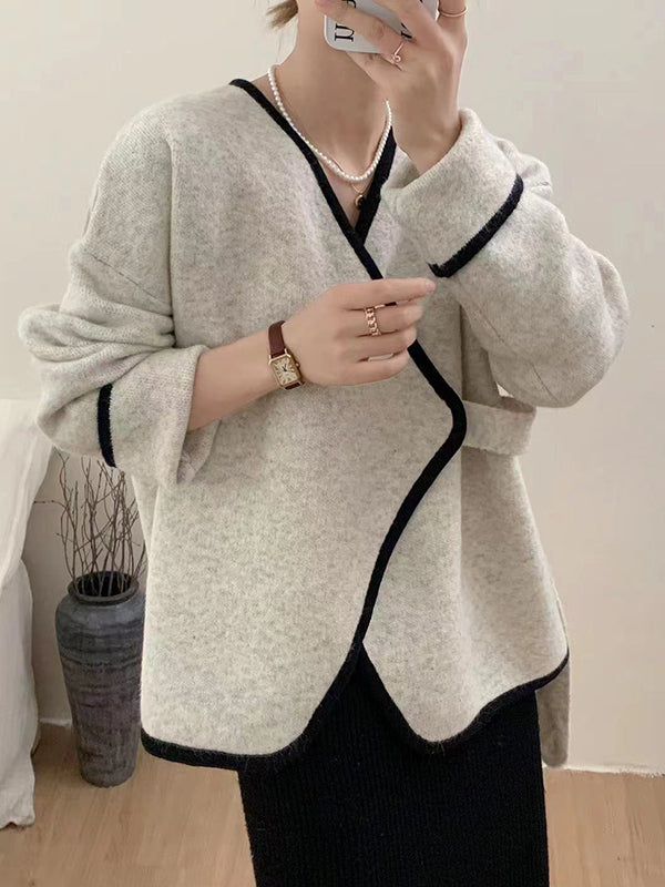 Long Sleeves Loose Split-Joint V-Neck Cardigan Tops