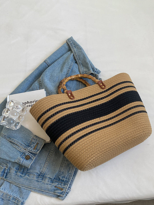 Contrast Color Split-Joint Striped Handbags