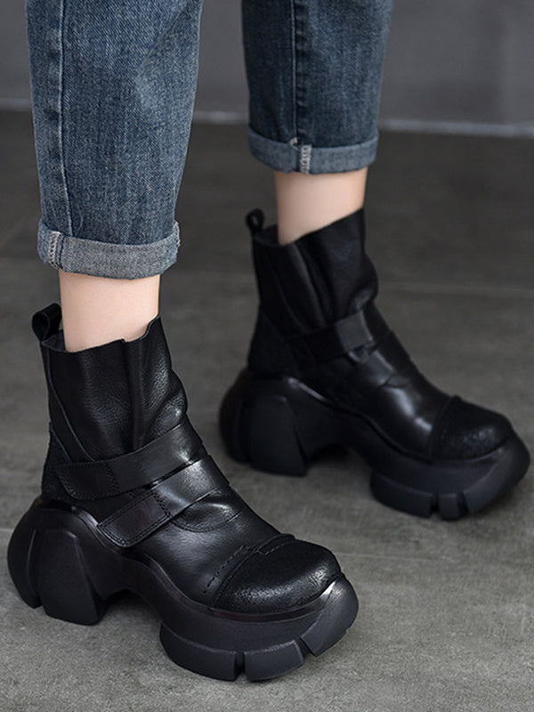 Platform Hook&Loop Round-Toe Boots