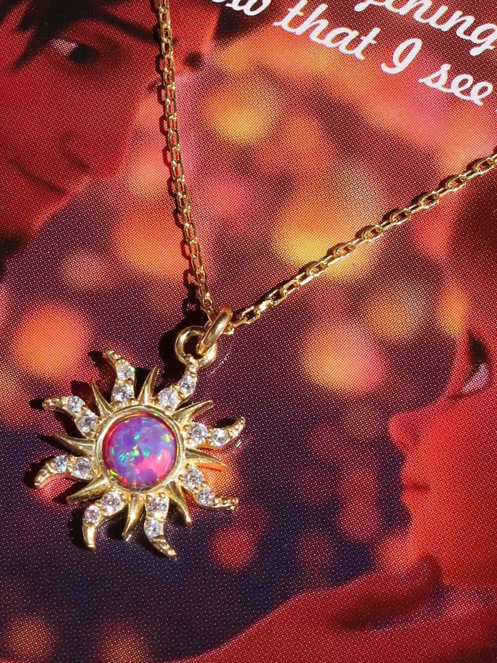 Retro Dopamine Sun Necklace Opal Pendant Opal Necklace Earrings