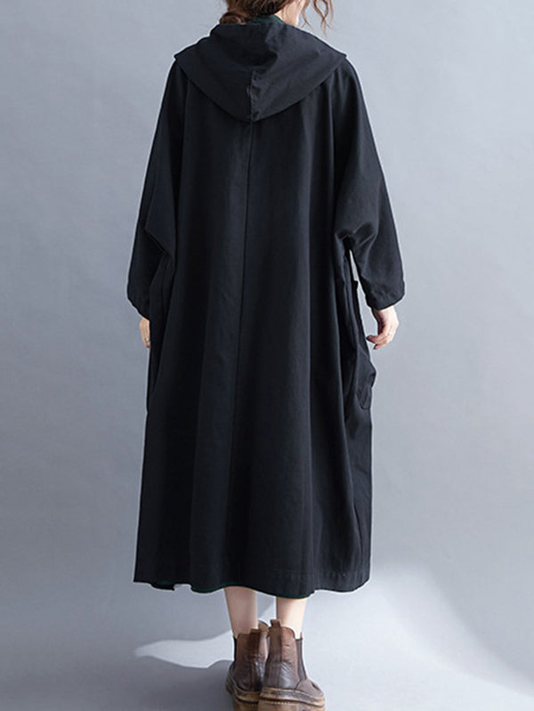 Loose Hooded Trench Long Coat