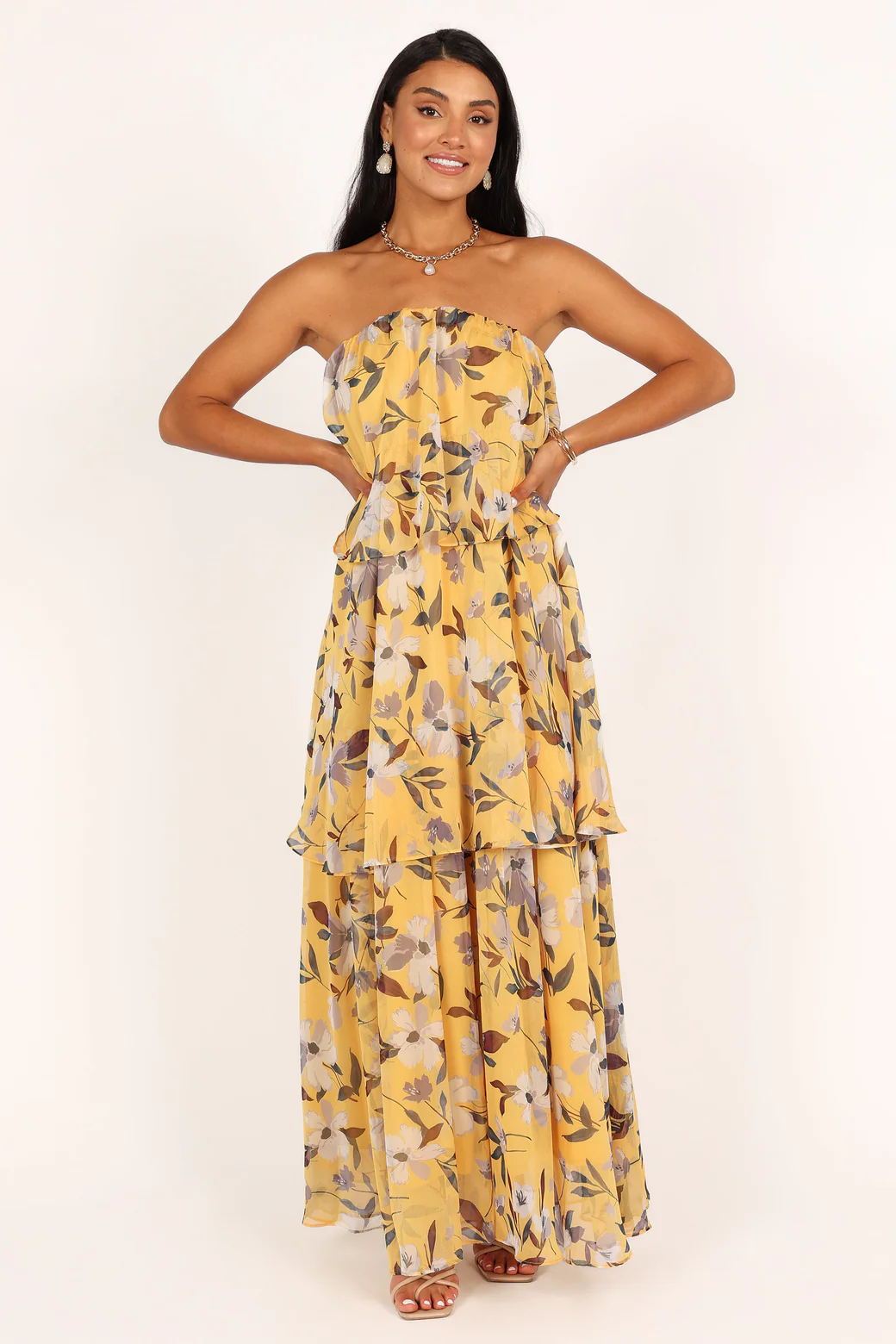 Elsie Printed Layered Strapless Maxi Dress