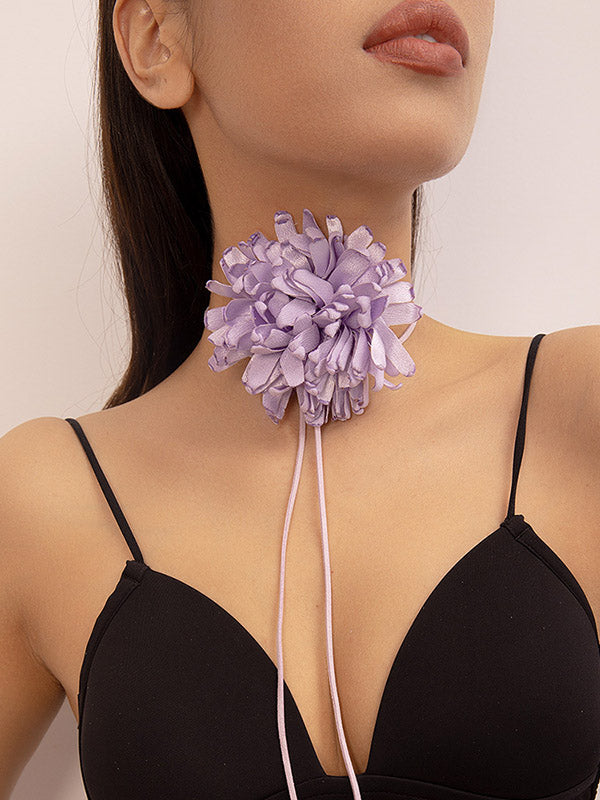 Solid Color Three-Dimensional Flower Tied Necklaces Accessories