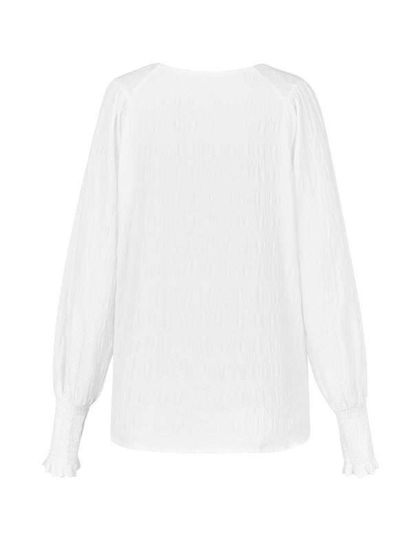 Long Sleeves Loose Elasticity Solid Color Split-Joint Round-Neck T-Shirts Tops