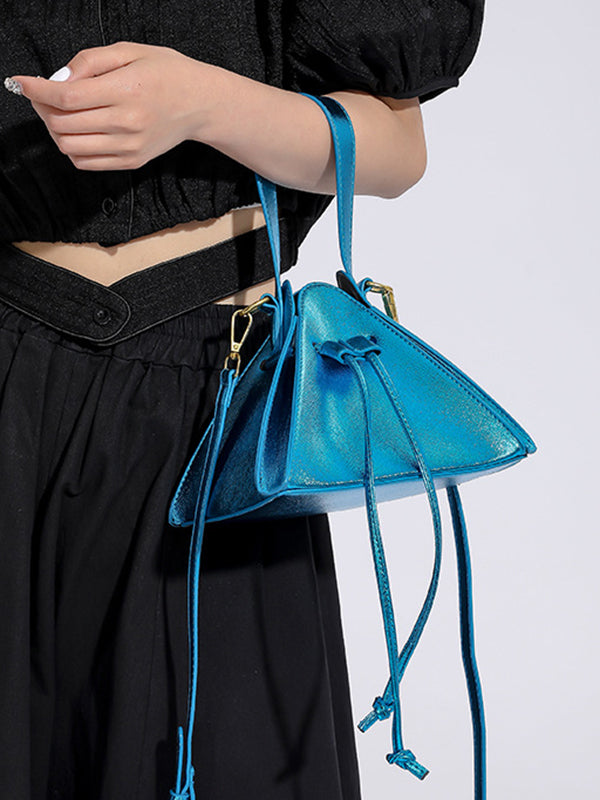 Triangle Drawstring Solid Color Split-Joint Handbags