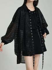 High-Low Long Sleeves Gauze See-Through Round-Neck Blouses&Shirts Tops