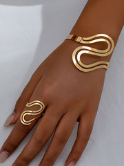 Geometric Hollow Solid Color Bracelet + Rings Accessories Two Pieces