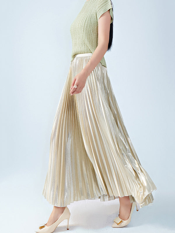 Loose Metallic Pleated Skirts Bottoms