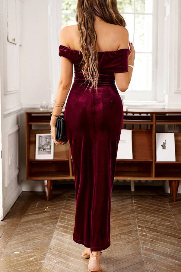 Red Dahlia Velvet Off the Shoulder Party Dress