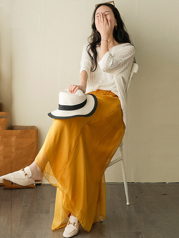 Casual Solid Color Chiffon Column Wide Leg Pants&Skirt