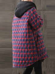 Vintage Loose Plaid Quilted Hooded Padded Coat