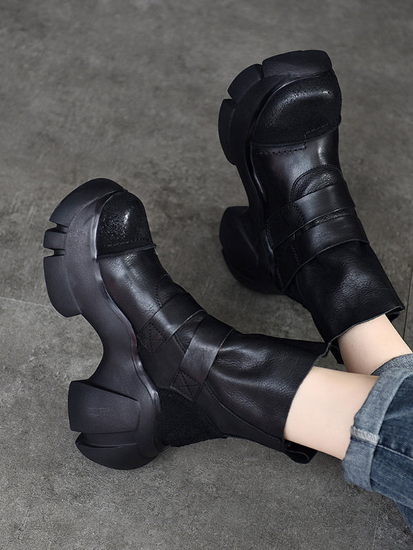 Platform Hook&Loop Round-Toe Boots