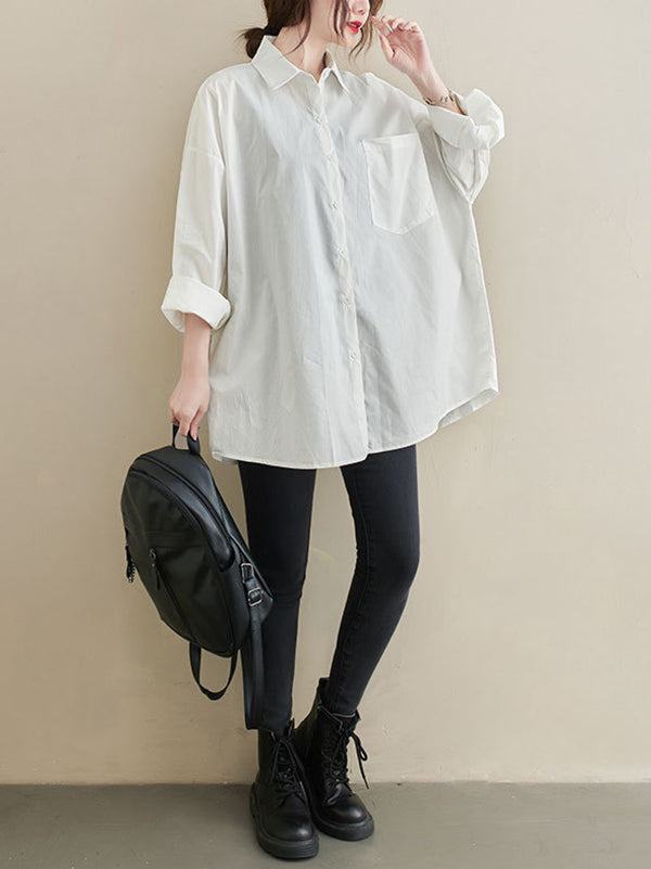 White&Black Simple Casual Loose Blouse