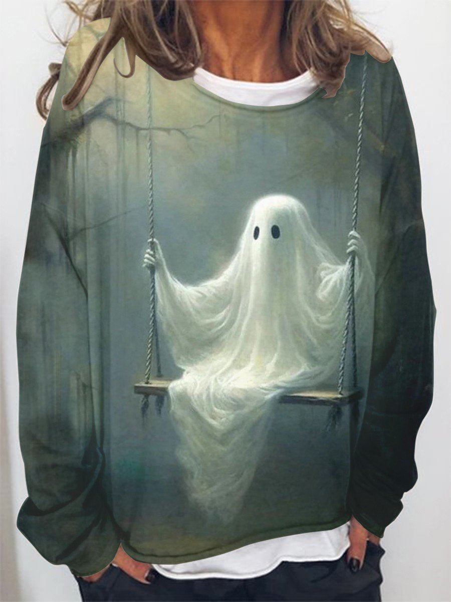 Women's Halloween Ghost Print Sweatshirt