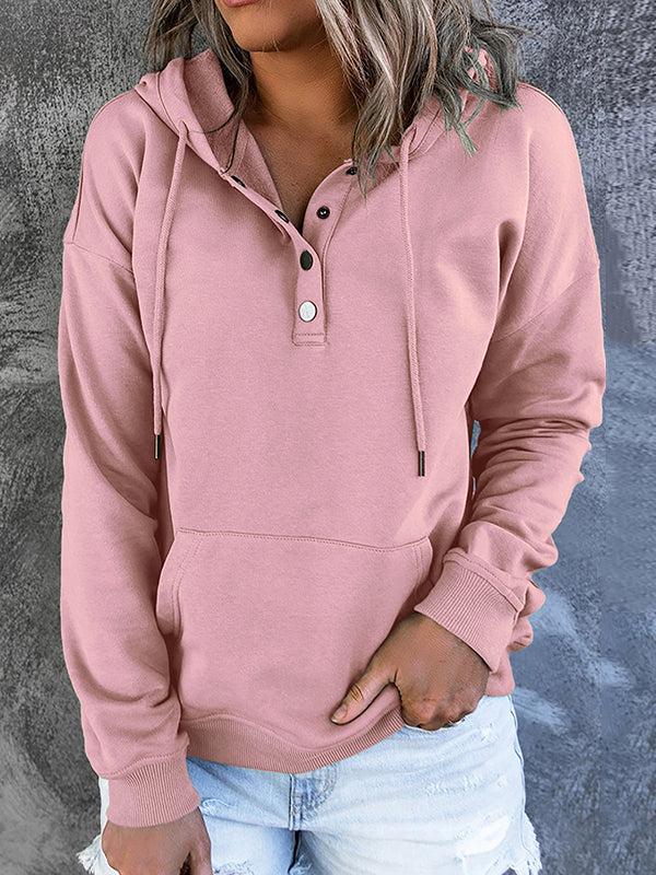 Long Sleeves Loose Drawstring Pockets Split-Joint Hooded Hoodies Tops