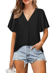 Urban Loose Falbala Solid Color Chiffon T-Shirt