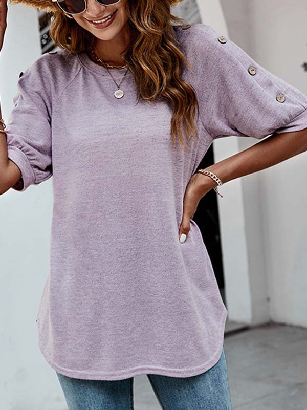 Casual Half Sleeves Loose Solid Color Round-Neck T-Shirts Tops