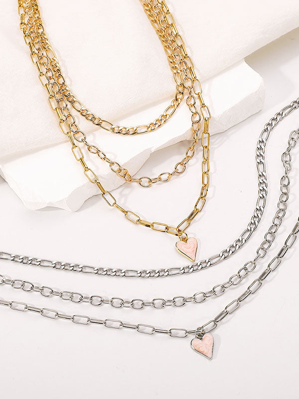 Chains Geometric Heart Shape Layered Necklaces Accessories