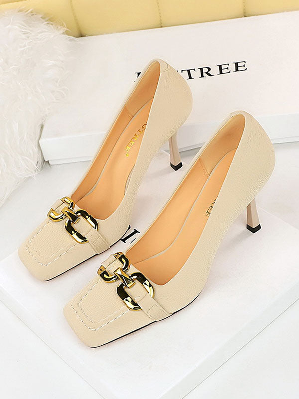 Shallow Cut Split-Joint Square-Toe Pumps