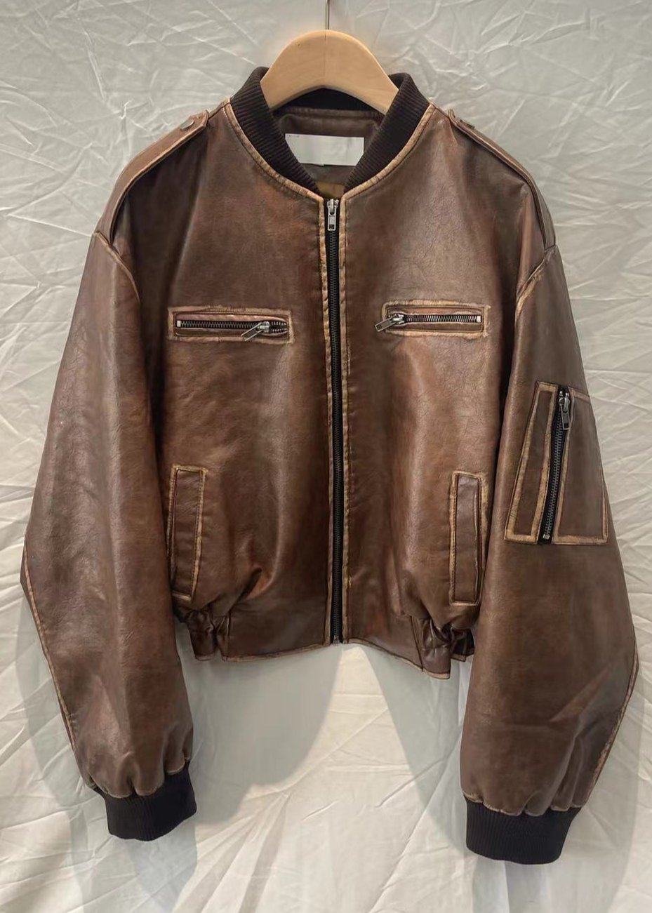 Vintage Leather Bomber Jacket