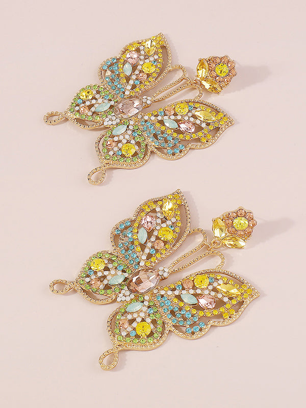 Butterfly Shape Rhine Stones Drop Earrings