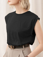 Loose Sleeveless Hollow Solid Color Round-Neck T-Shirts