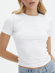 Short Sleeves Skinny Solid Color Split-Joint Round-Neck T-Shirts Tops